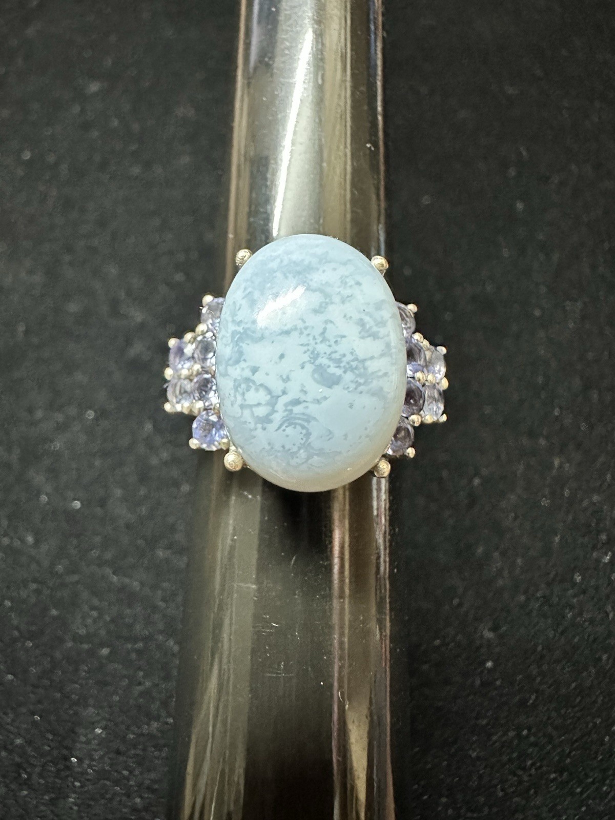 Vintage Blue Purple Semi Gems Sterling Silver 925 Genuine Marcasite Ring Sz 10