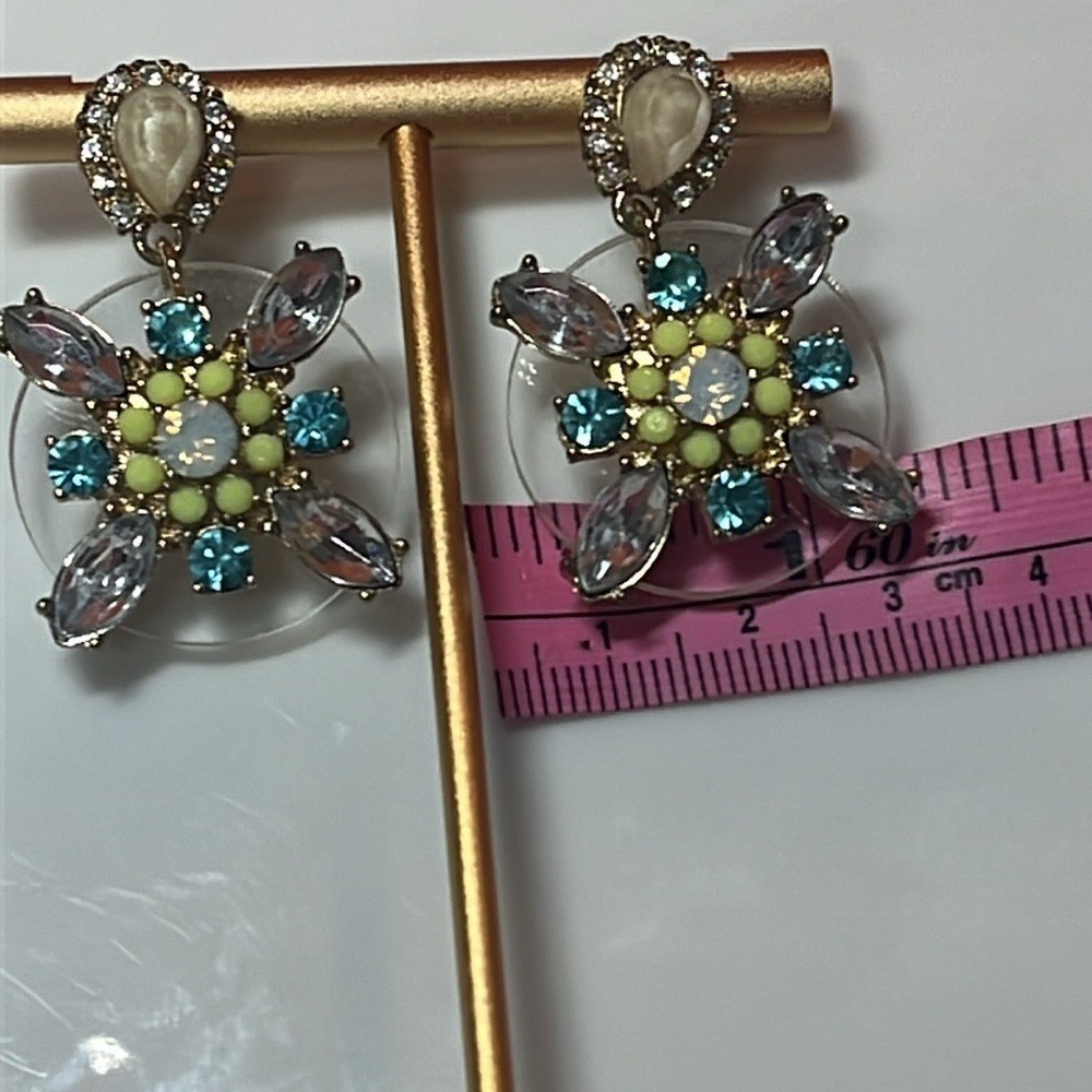 CRYSTAL EARRINGS ROUND DROP COLORFUL STONES