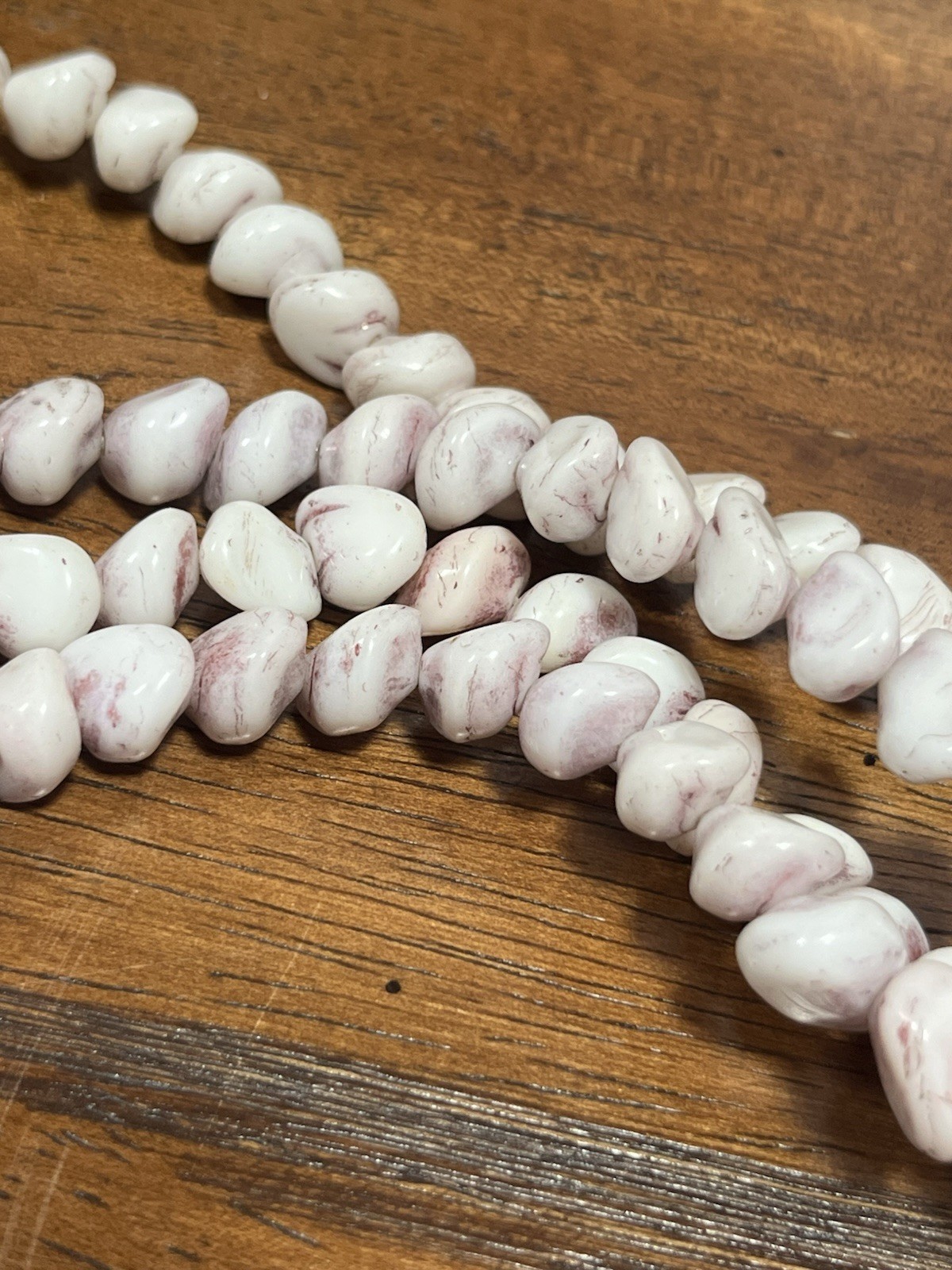 Vintage White Pink Art glass Molded Glass beads 1940s Era 14in Strand