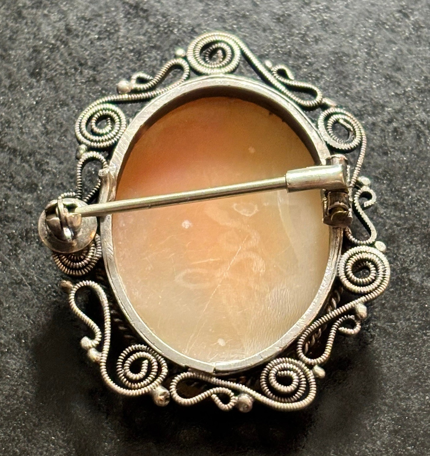Vintage Shell Cameo Brooch* Classical Ethereal Woman Godess Figure Flowing Robes