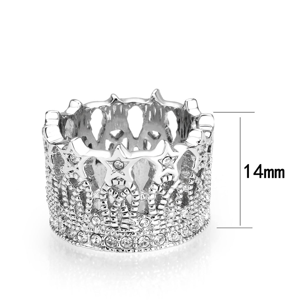 Women’s Crown Ring, CZ, Rhodium Plated, Brass, Wide Band, Sparkling Ring
