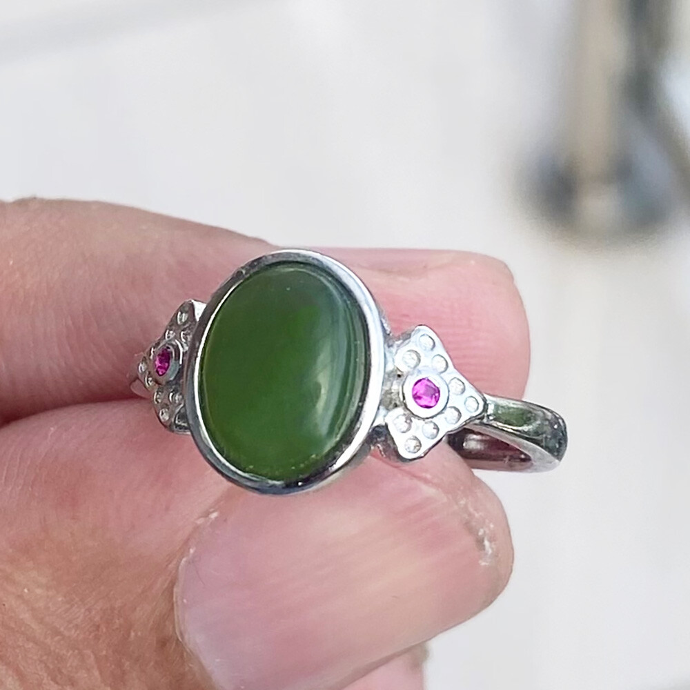 SMITH Womens Sterling Silver Genuine Grade A Green Jade Ring Size 6 7 8 9 10