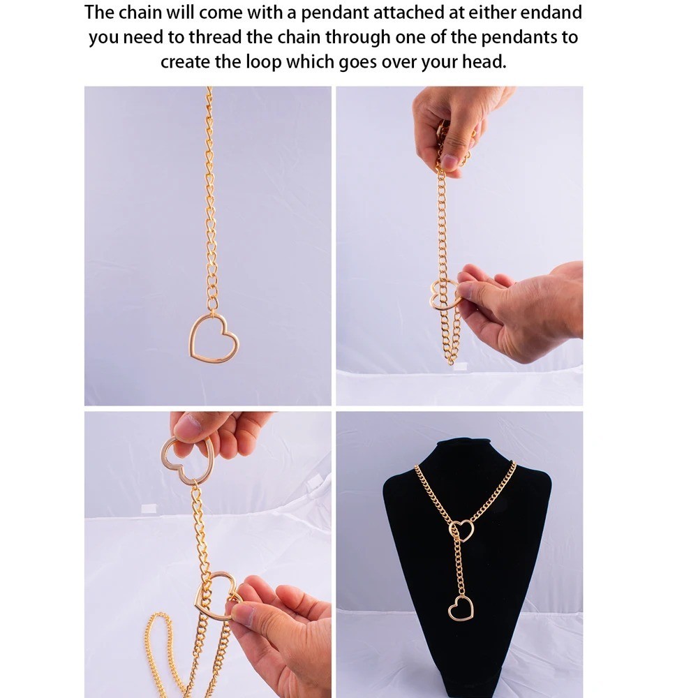 Mens Heart Love Necklace Women Leash Choker Necklace Bondage Chain BDSM Gear Toy