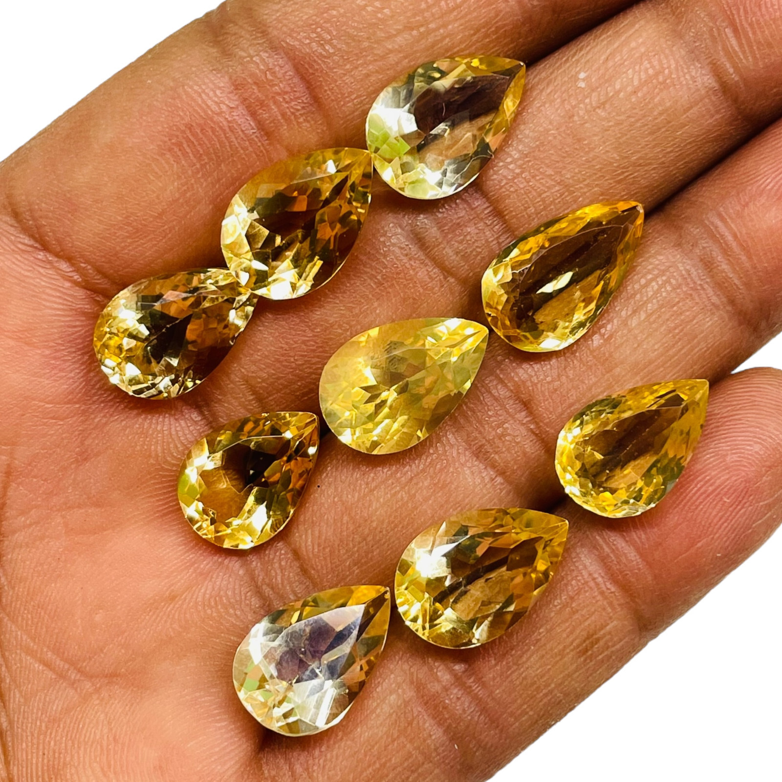 VVS 9 Pcs Natural Citrine 14-15.5mm Pear Cut Loose Untreated Gemstones Lot