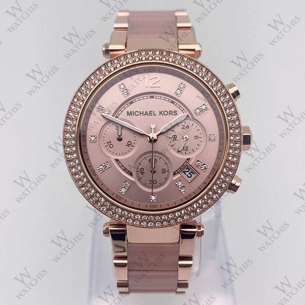 Michael Kors MK5896 Women’s Parker 39mm Case Rose Gold Blush Crystal Set Watch