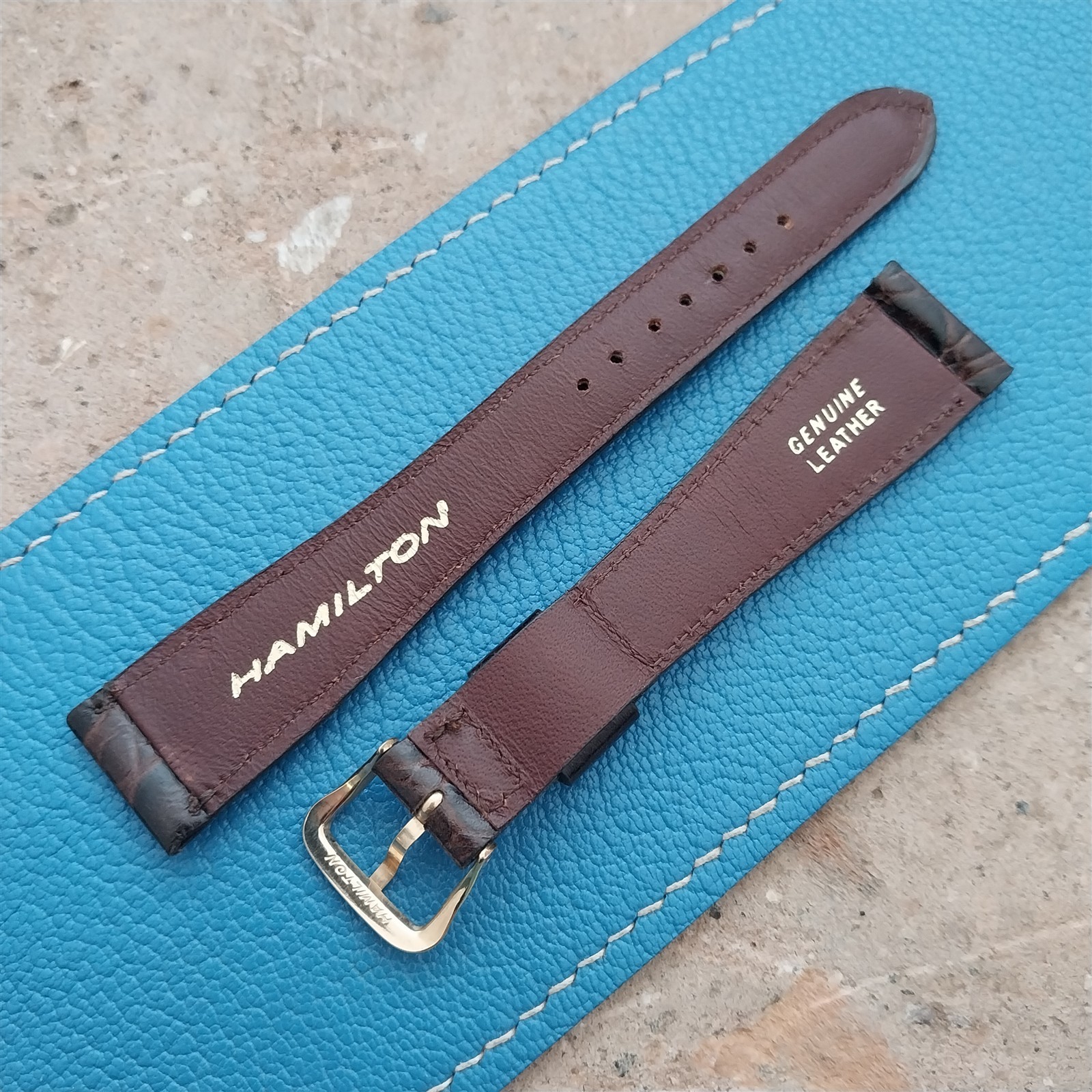 Hamilton 17.4mm Lizard Croc Grain Leather Vintage Watch Strap & Gold Logo Buckle