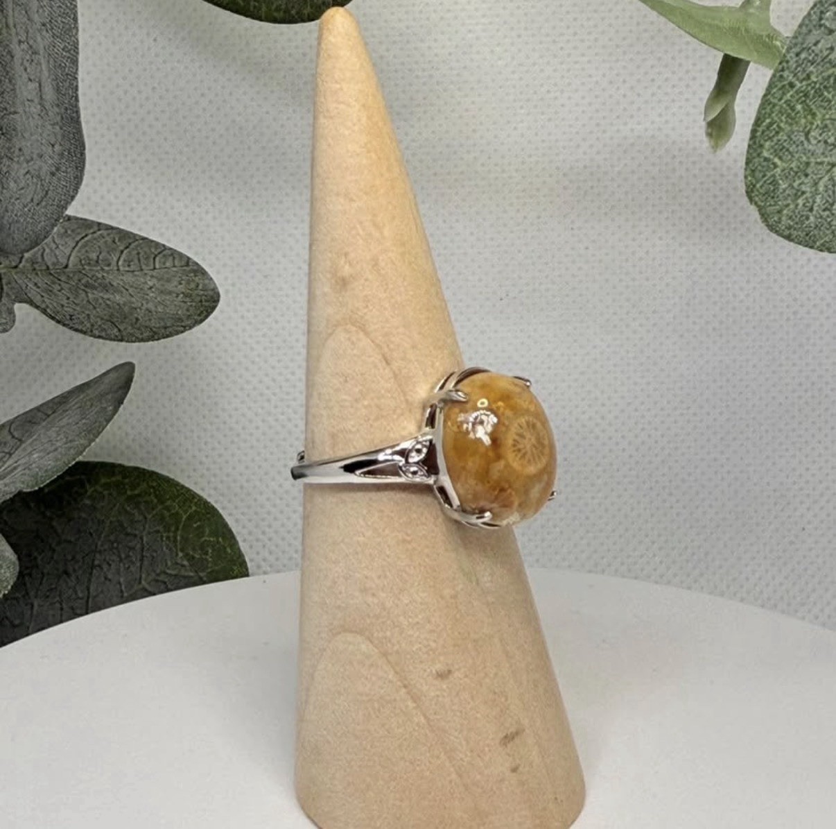 Coral Jade Yellow Adjustable Ring 14.6/9.4MM