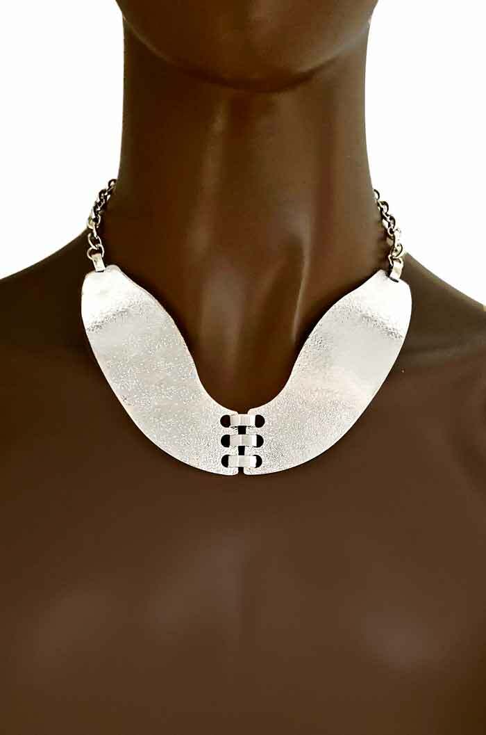 Tribal Inspired Bright Silver Tone Statement Necklace Punk, Ethnic Party, Casual