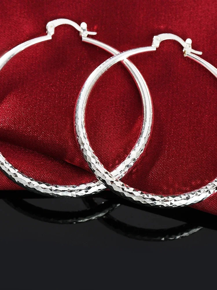 925 Sterling Silver 5cm Hoop Earrings Women Charm Wedding Fashion Jewelry