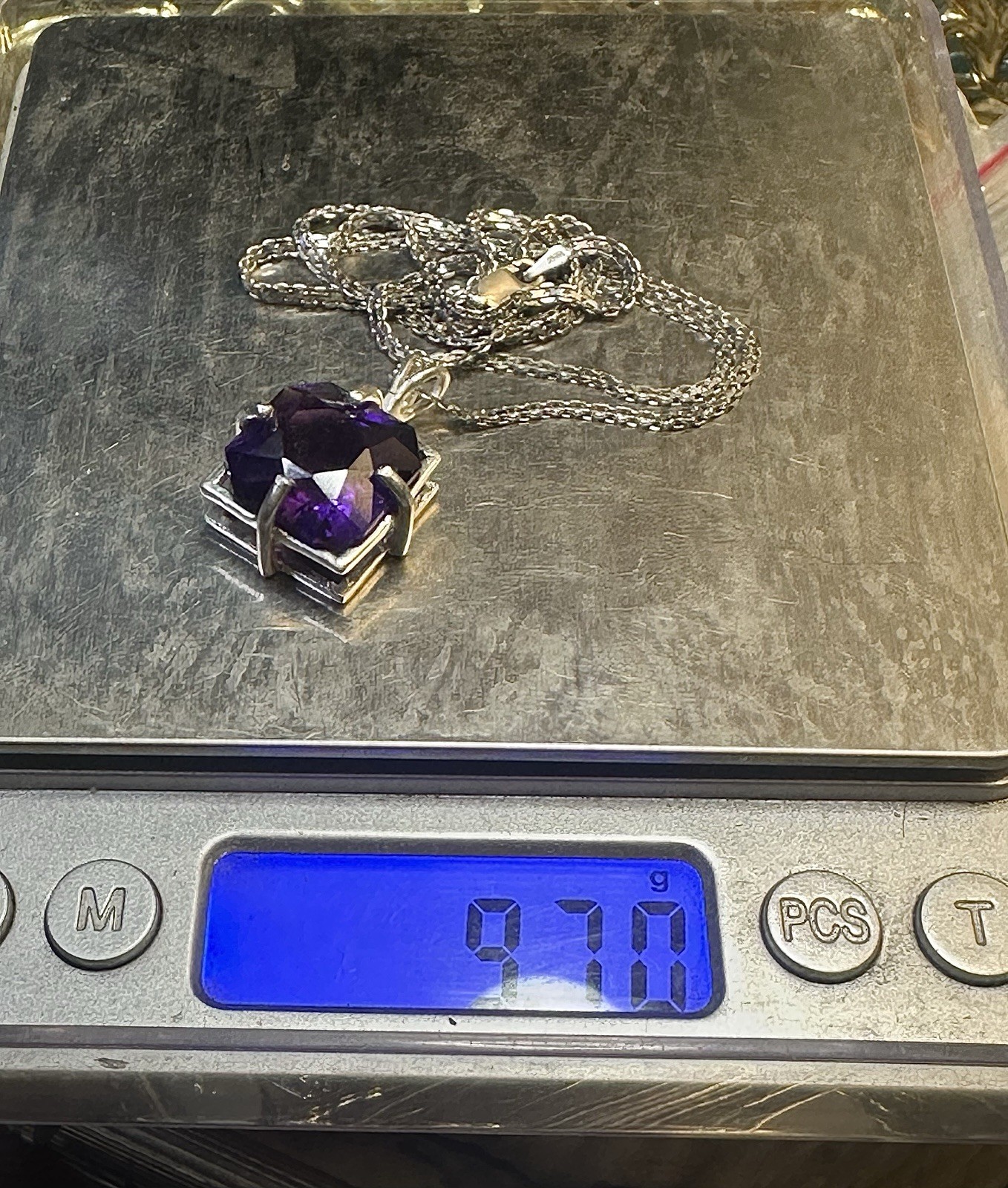 Natural Fancy Cut Zambian Amethyst 14.30 Ct 925 Sterling Silver Necklace 20 In