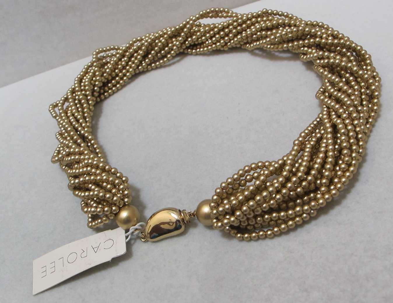 CAROLEE 16-Strand 17” Matte Gold Tone Beads Torsade Necklace $60 NWT