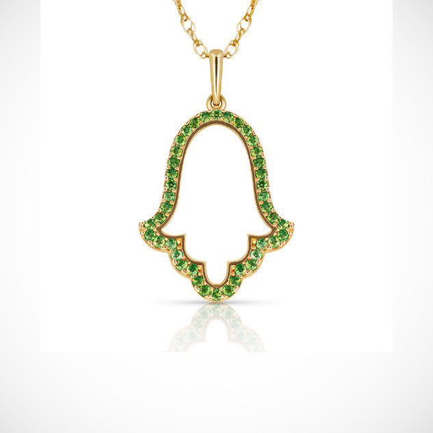 Hamsa Hand Evil Eye Charm Pendant For Women Simulated CZ Crystal 14k Yellow Gold