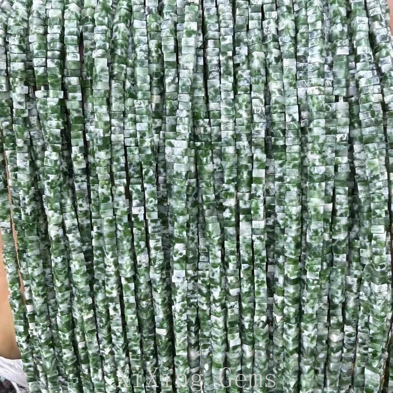 1x2mm Natural Green Spot Jade Flat Square Disc Spacer Beads for Jewelry Making