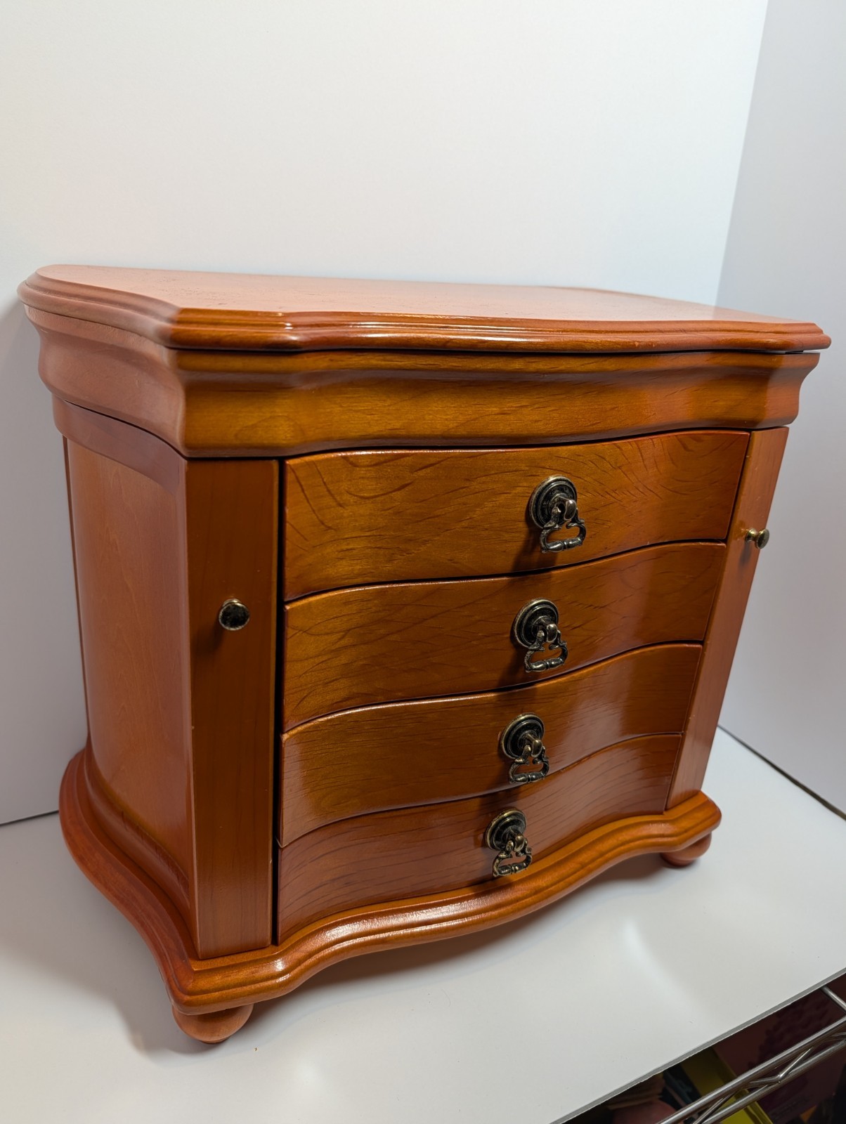 Vintage Solid Wood Jewelry Cabinet – Table Top Armoire 15.5”x13”x8.25” Nice!