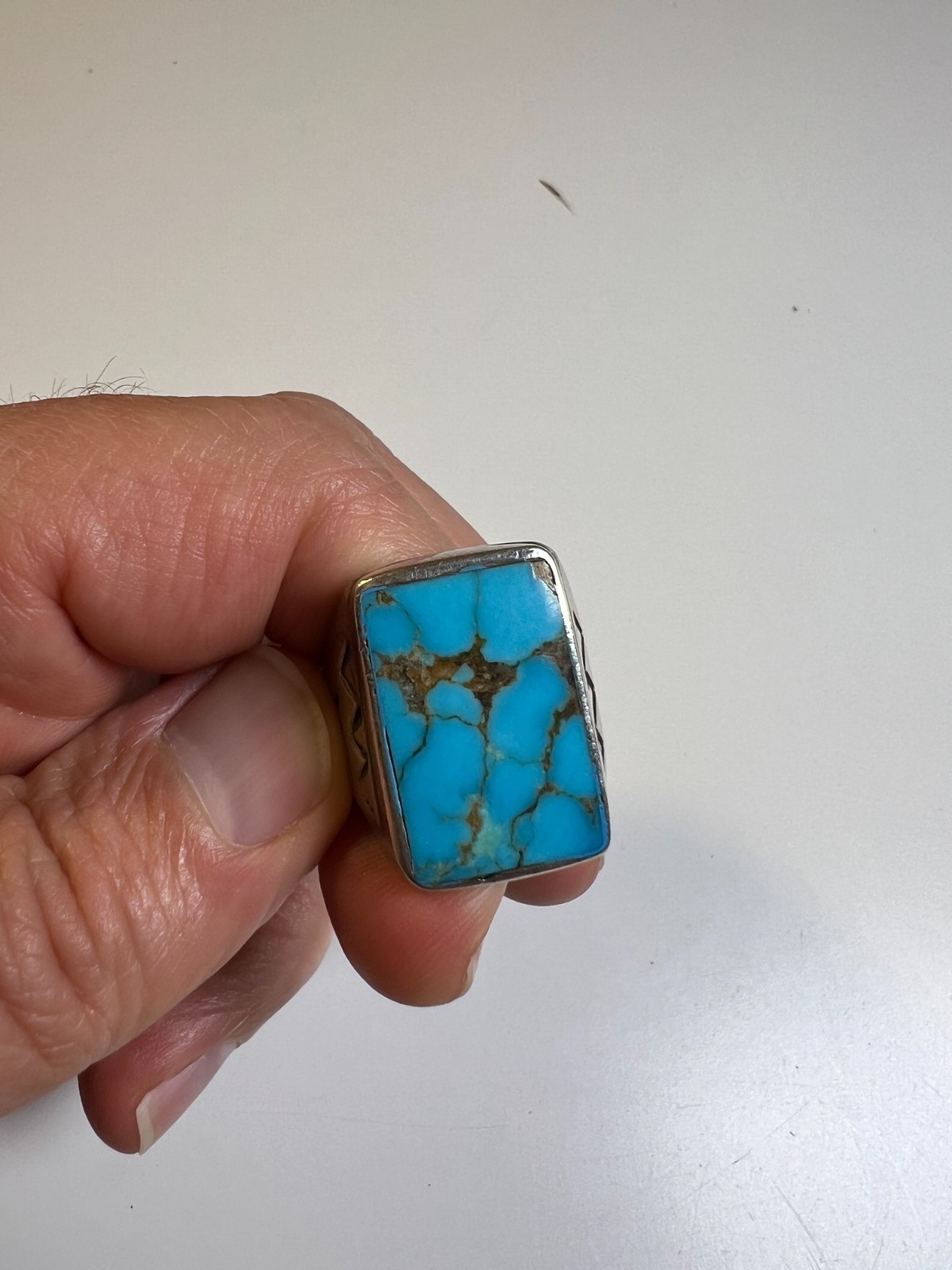 Vintage Navajo Sterling Silver & Large Rectangular Turquoise Cabochon Ring sz 11