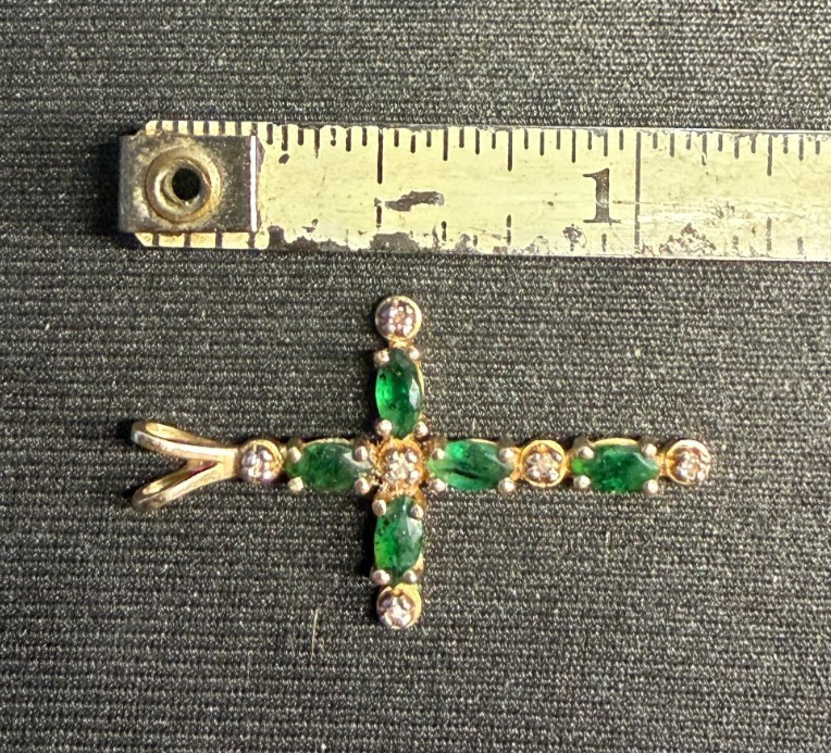 14k Yellow Gold Emerald Cross (Pendant Only, No Chain).