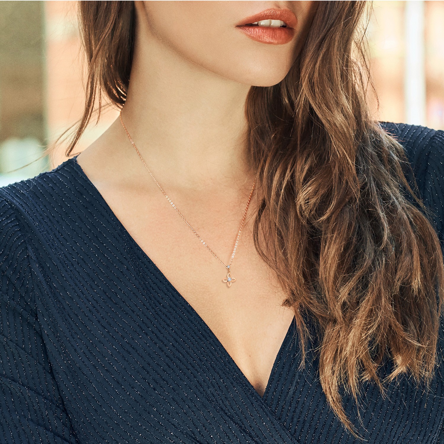 14K Rose Gold White Lab Grown Diamond Pendant Necklace for Women | 0.05 Ct |