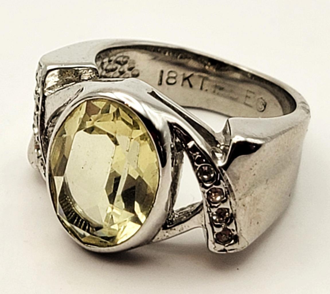 Vintage Stamped 18K GF Silver tone Clear Rhinestones Ring Size 6.6