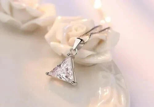 2Ct Trillion Simulated Diamond Solitaire Pendant Necklace 14k White Gold Plated
