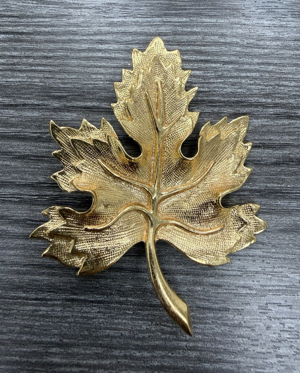 Gold Tone Leaf Brooch Pin, Metal, Nature Theme, No Stone, 2.75 in