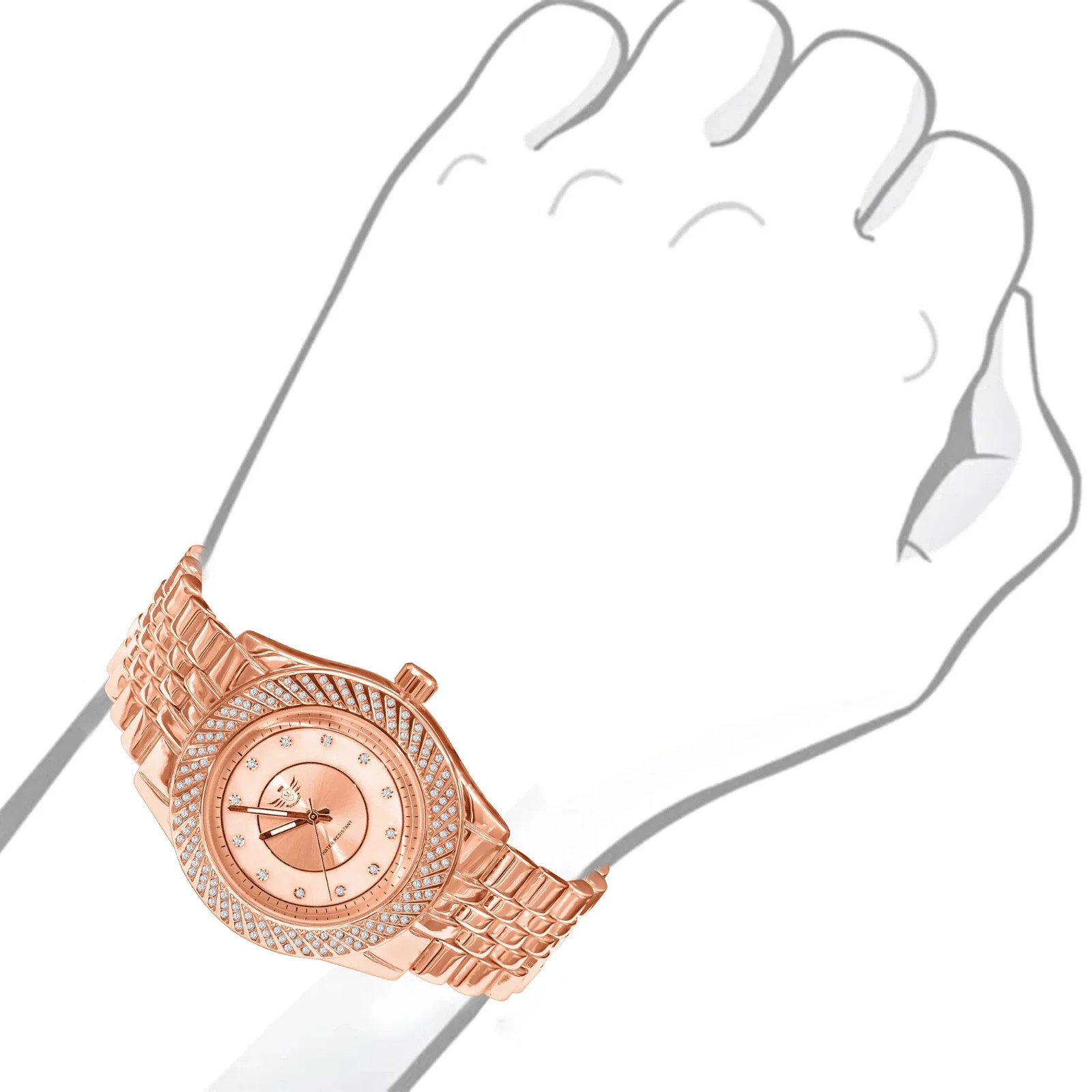 Rose Gold Mens Watch Japan Quartz Crystal Bezel Dress Luxury 43mm