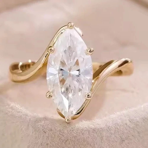 4.10 Ct Marquise Cut White Moissanite Engagement Wedding Ring 14K Yellow Gold FN