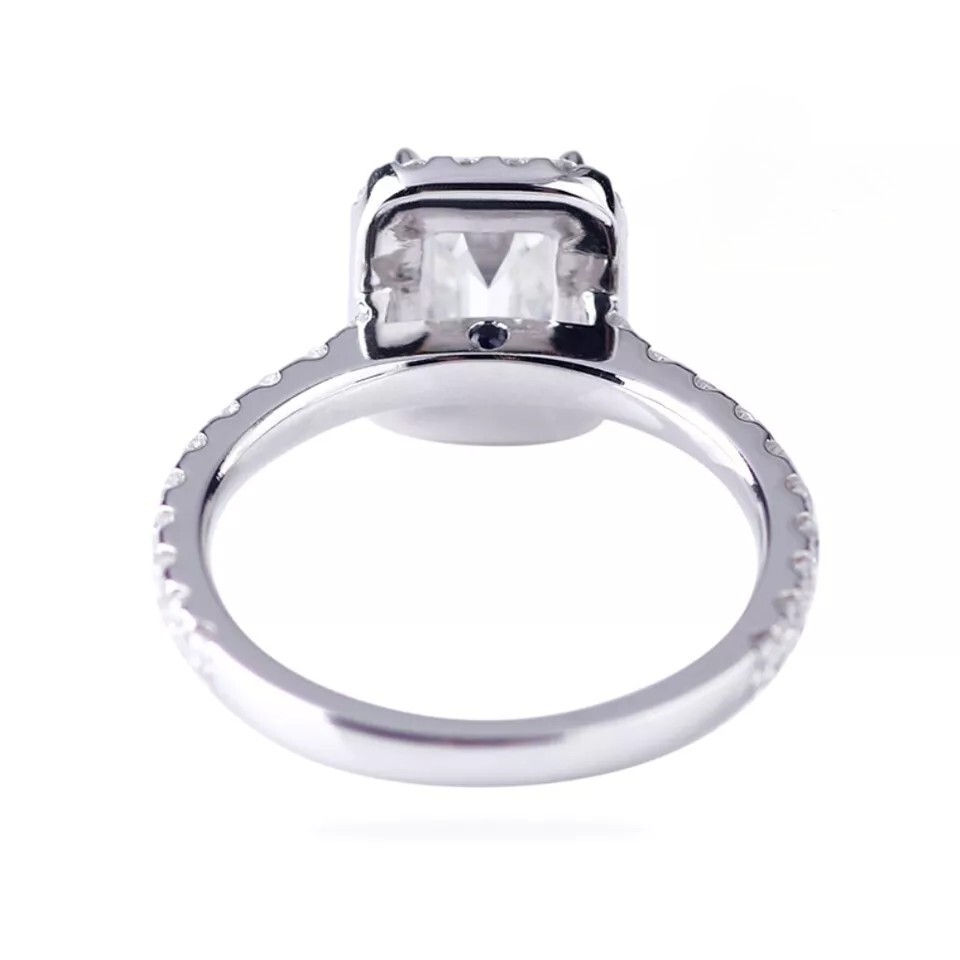 Solid 14K White Gold Moissanite Halo Engagement Ring Emerald Cut 2 Carat F/VVS1