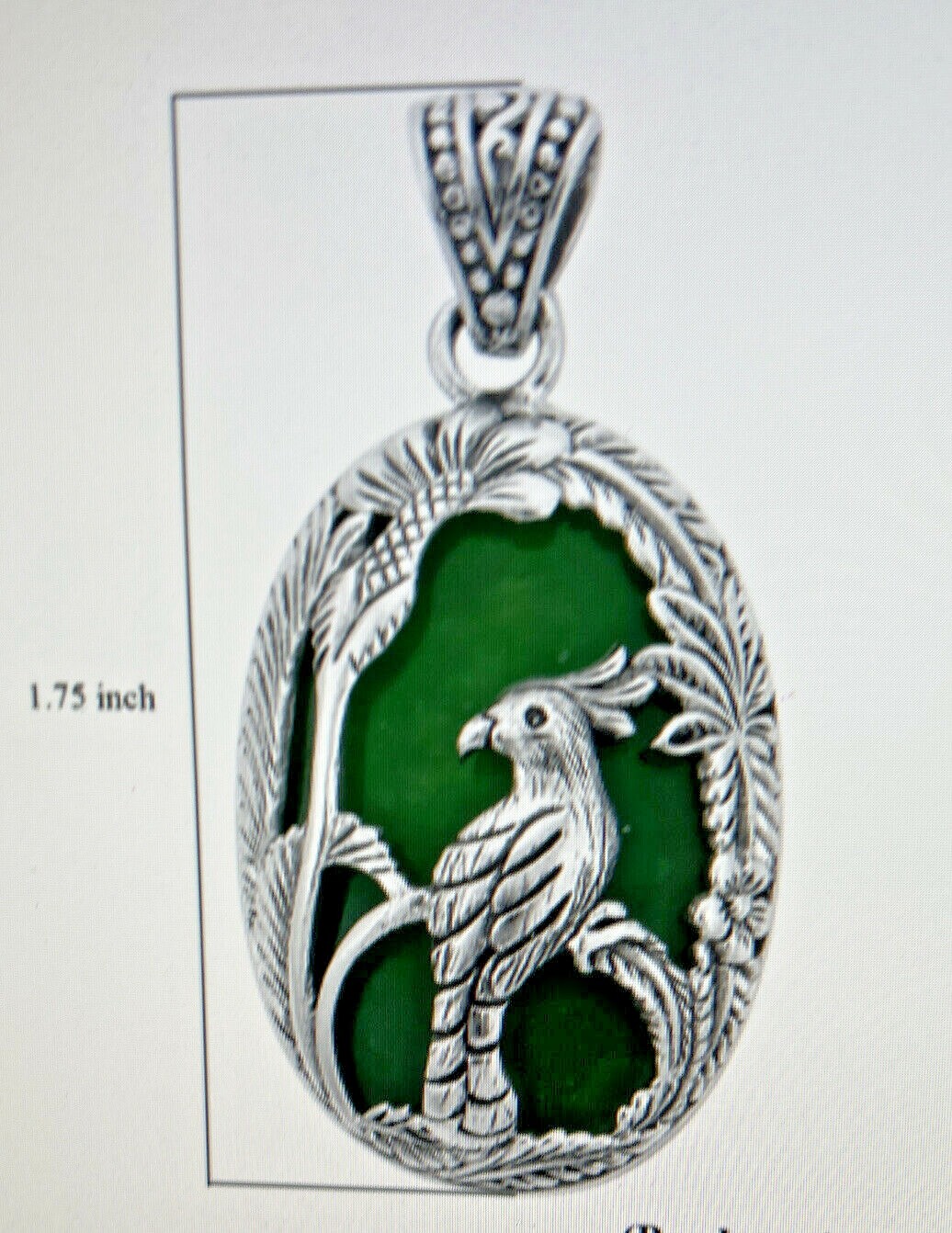 BALI LEGACY Green Jade Kokatu Pendant in 925 Sterling Silver 8 Grams 24.00 ctw