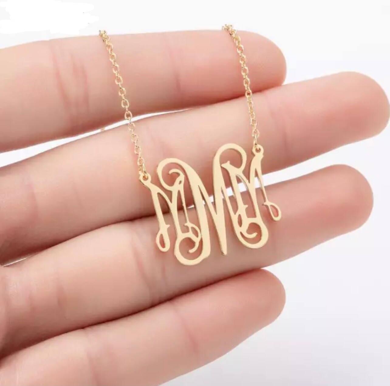 Initial A-Z Monogram Pendant Necklace Gold Plated Personalized Name 18″ N53