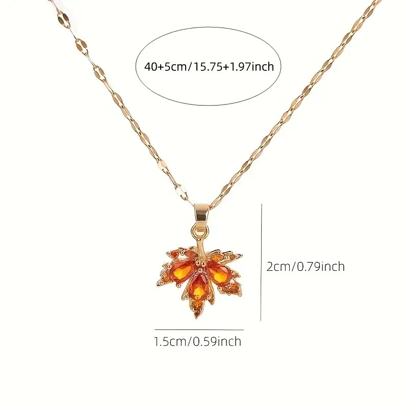 Stunning Red Maple Leaf Pendant Necklace – Elegant Simple Delicate Jewelry