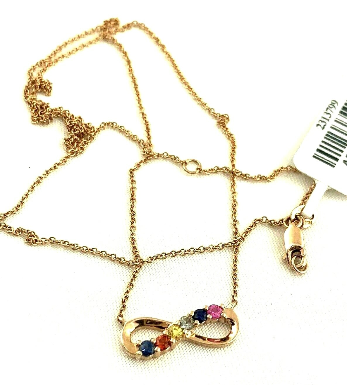 RCI 14k Solid Rose Gold Multi Color Gemstone Infinity Pendant Necklace