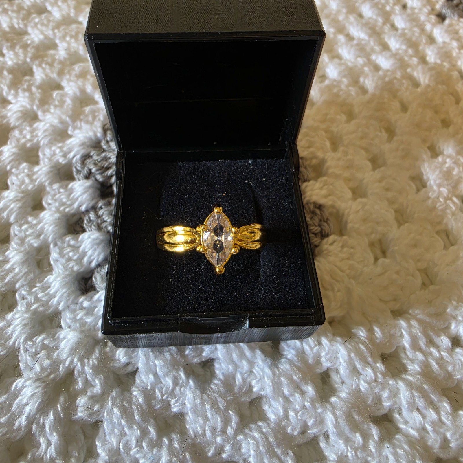 Womens Gold Tone Marquise Cut Cubic Zirconia Ring Jewelry Sz 7