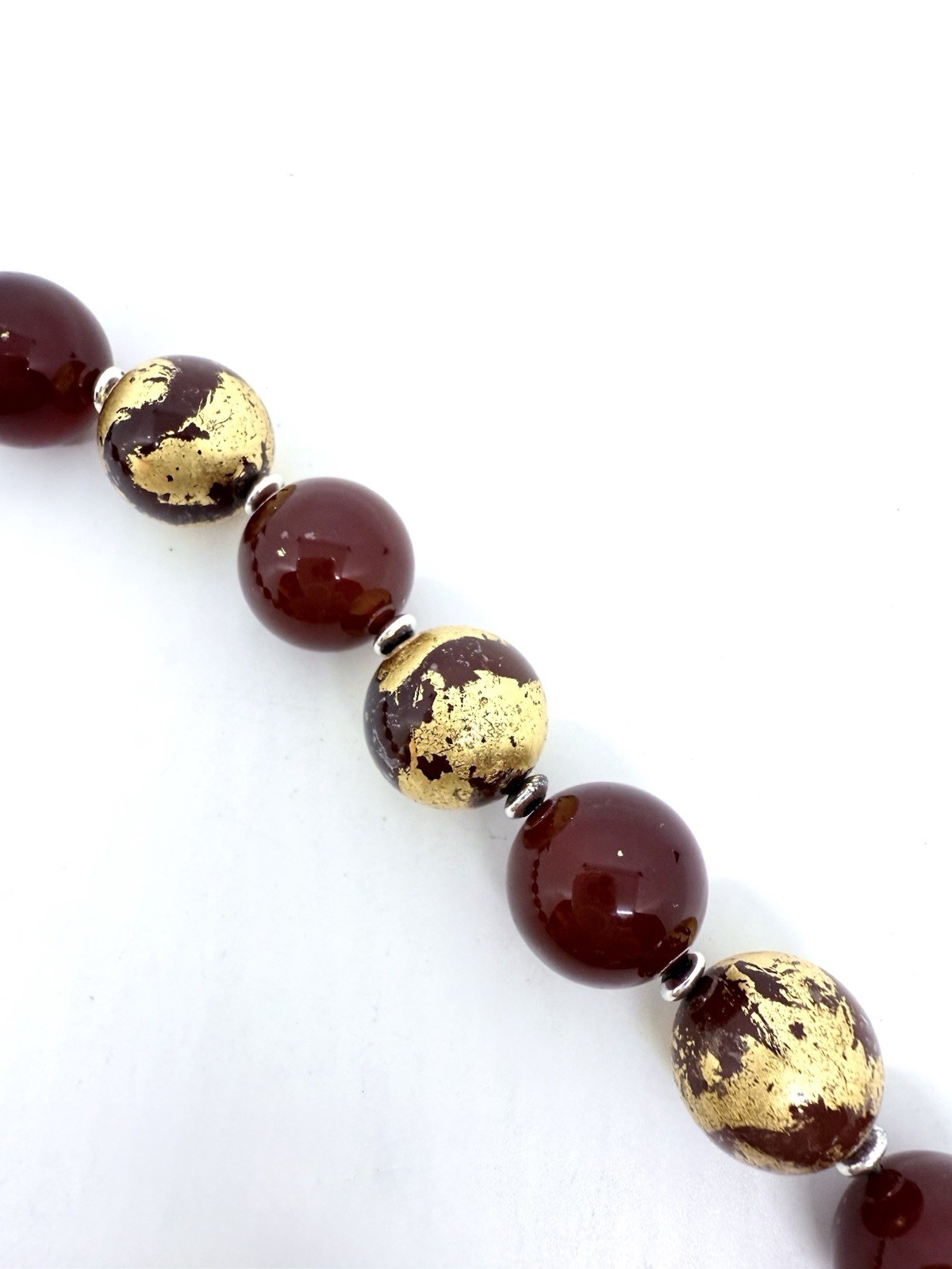 Chinese Export Sterling Silver Enameled Carnelian Bead Necklace Vintage Jewelry