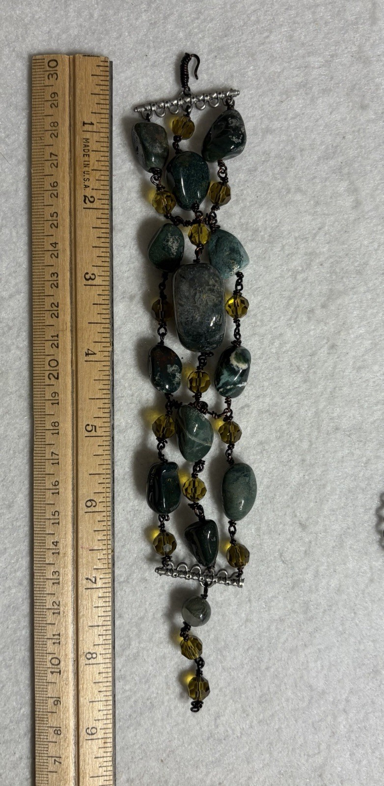 Handmade Moss Agate Bracelet Boho Wire Wrapped Green Jasper Multi Strand Cuff