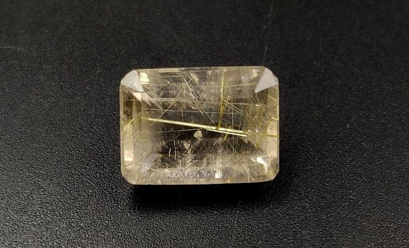 8.7Ct Natural Rutilated Quartz Faceted Cut Emerald 13.7X10mm Loose Gemstone W142