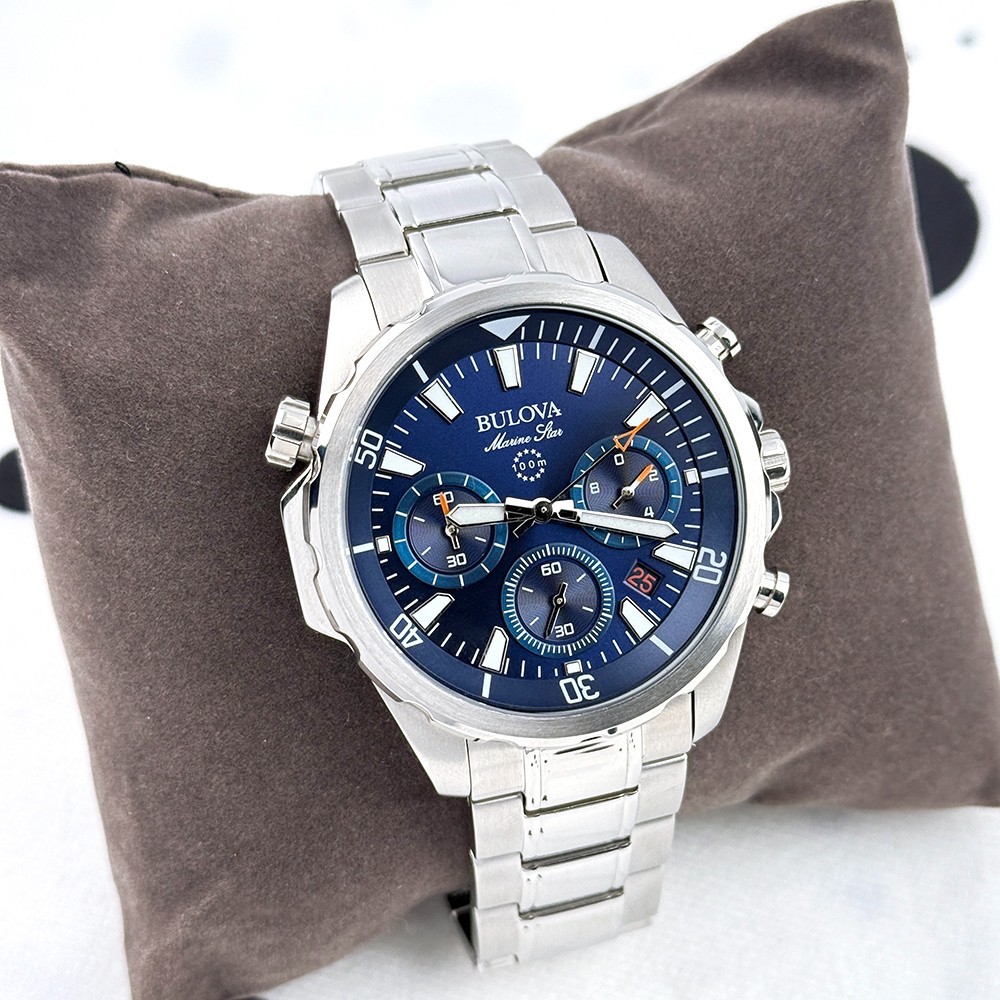Bulova Marine Star Blue Dial Chronograph Quartz Stainless Men’s Watch 96B256