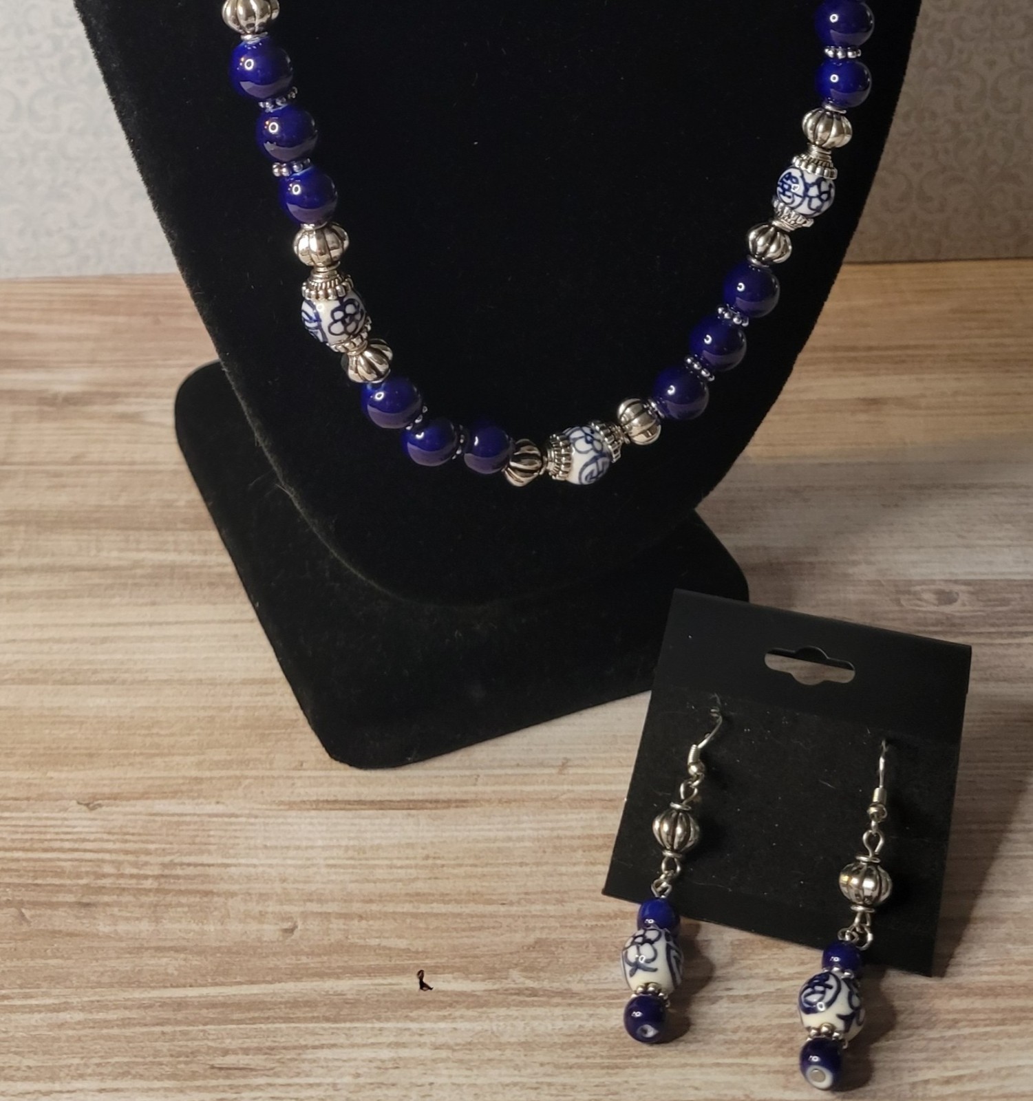 2-Piece Set made with Blue Ceramic Beads and Silver Plated Findings