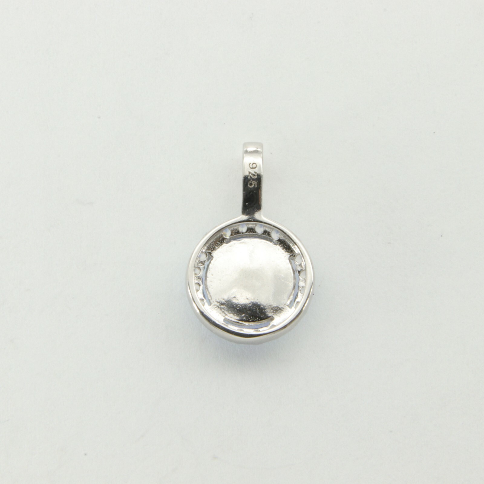 Small Blue – Round FIRE OPAL Pendant 20 CZ – 925 STERLING SILVER – Rhodium #318e