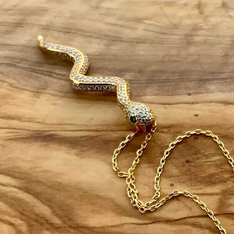 1.20 Ct Simulated Round Cut Diamond Women’s Snake Pendant 14K Yellow Gold Plated