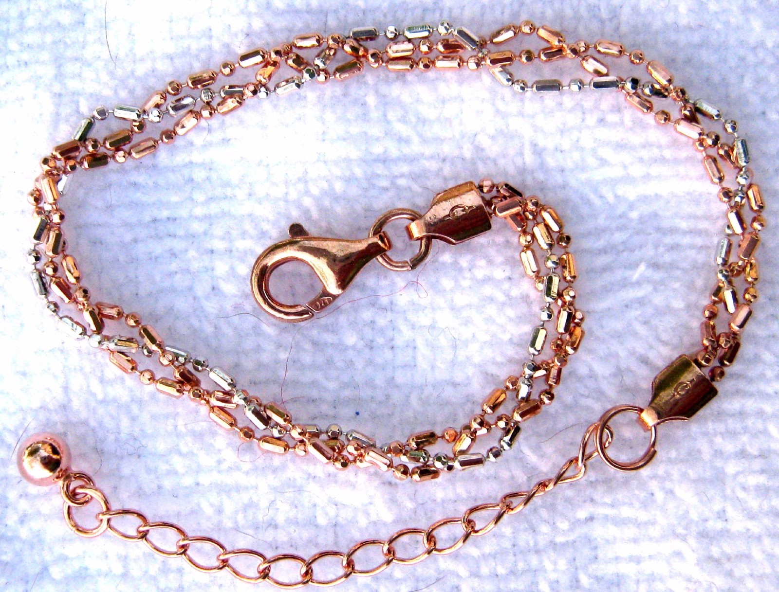 Italy Sterling Silver .925 & 14k Rose Gold Plated Bracelet 9″, Adjustable Extend