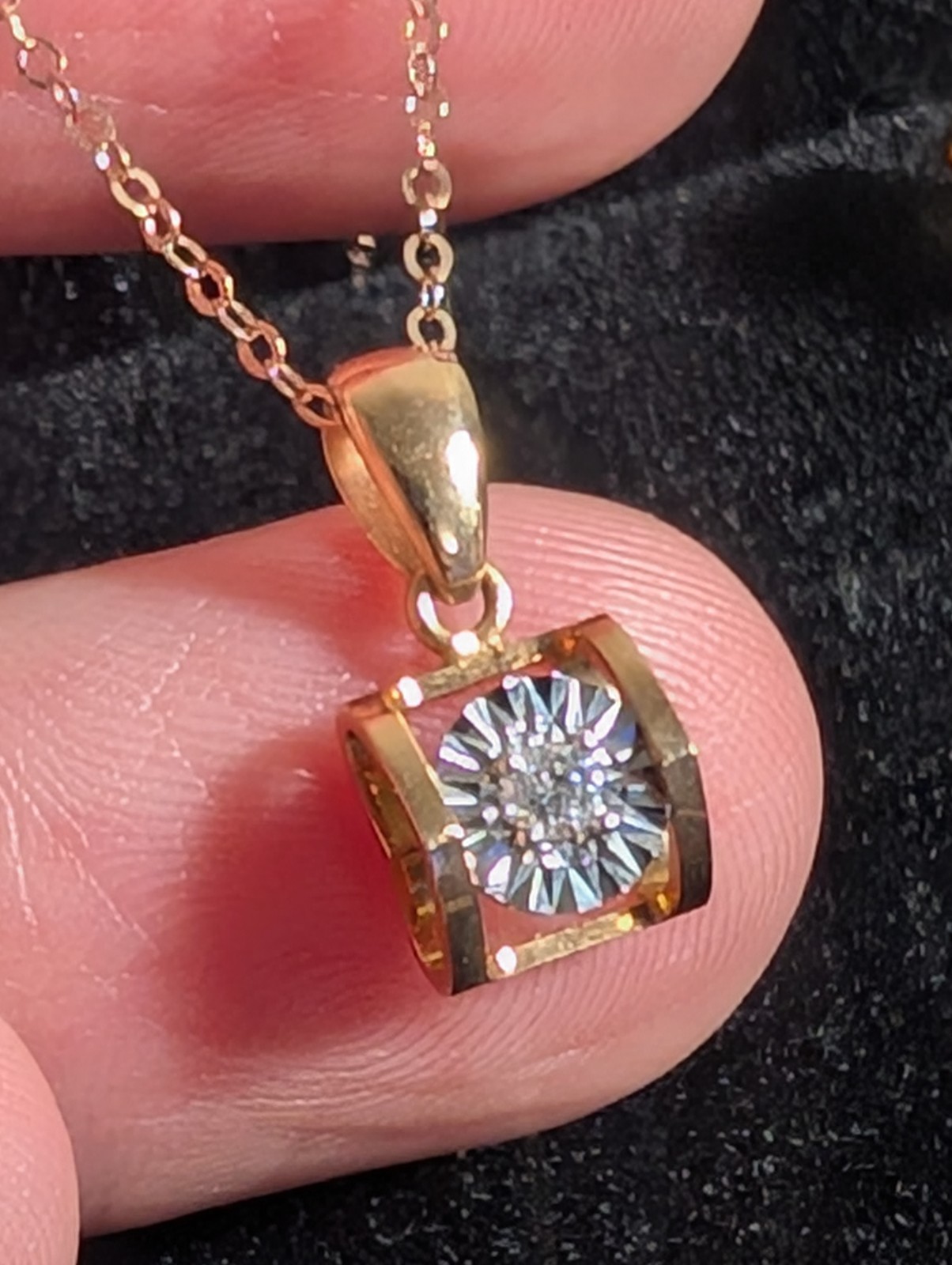 18K Rose Gold Natural Diamond Dainty Stud Earrings and Necklace Set .07ct 1.95g