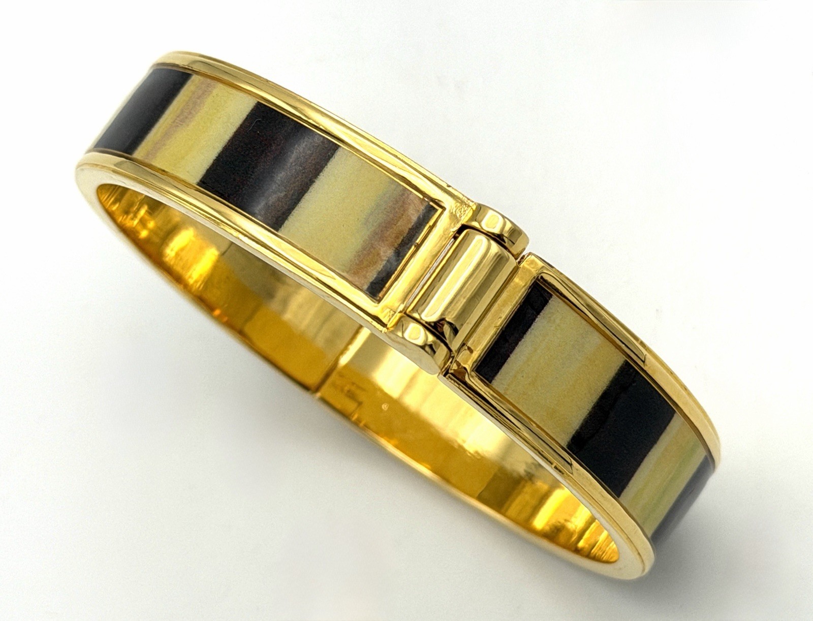MACKENZIE CHILDS Courtly Check Metal and Enamel Hinged Bangle Cuff Bracelet