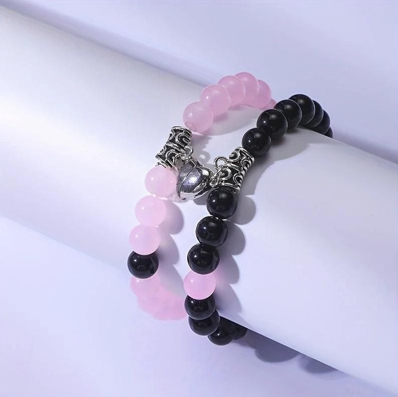 Couple Bracelet Beaded Bracelet Heart Charm Bracelet Valentine’s Day Gift Birth