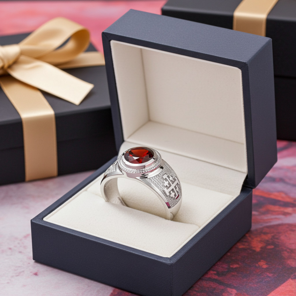 Sterling Silver Jerusalem Cross Birthstone CZ Ring