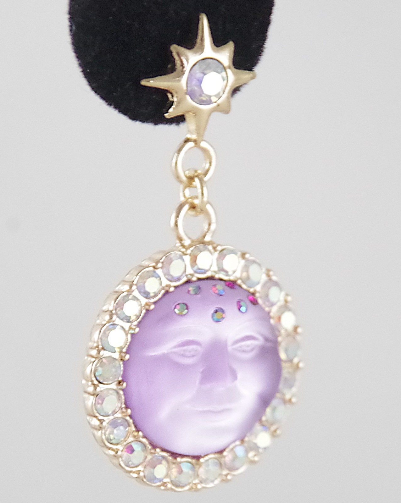 2″ KIRKS FOLLY PURPLE SEAVIEW MOON FACE CRYSTAL RHINESTONE DROP DANGLE EARRINGS
