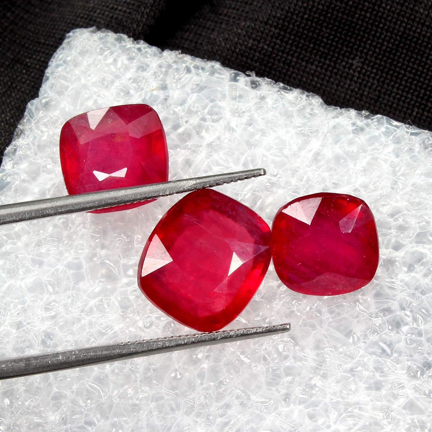 3 Pcs Red Ruby Mozambique Cushion Cut Certified Natural Gemstones~ 14.60 Ct Excl
