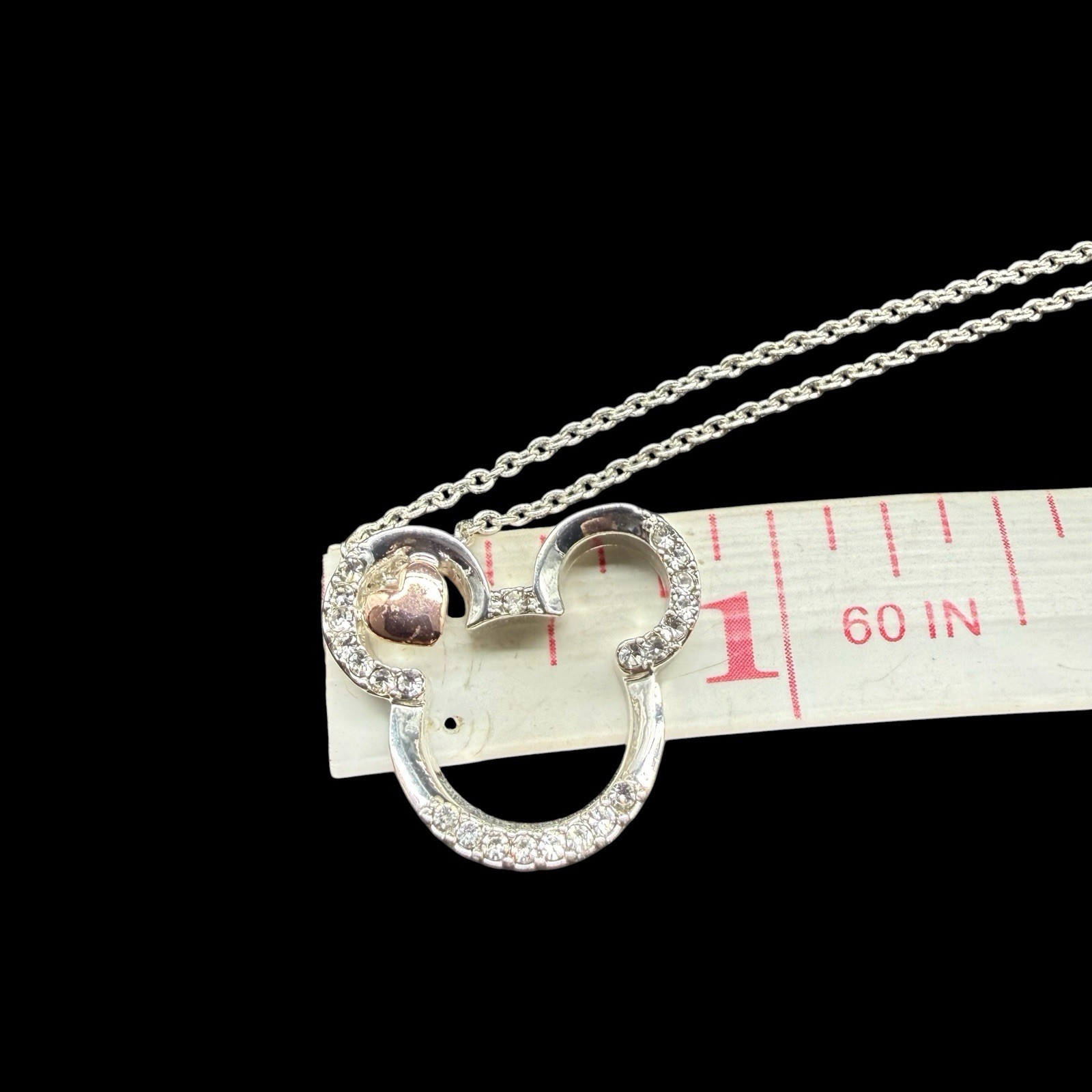 Disney I Love Mickey Pendant Necklace Fine Silver Plated Swarovski Crystal NWT