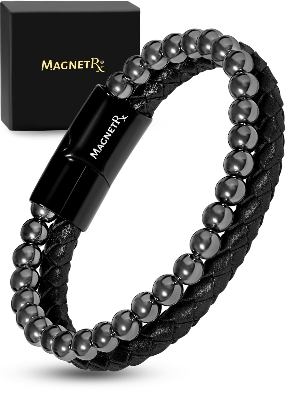 Max Strength Magnetic Hematite & Leather Bracelet – Men’s Beaded Jewelry (Large)