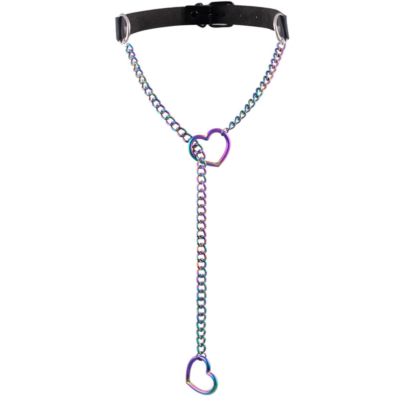 Heart Slip Chain Necklace leather Choker Collar For Women Goth Accessories Punk