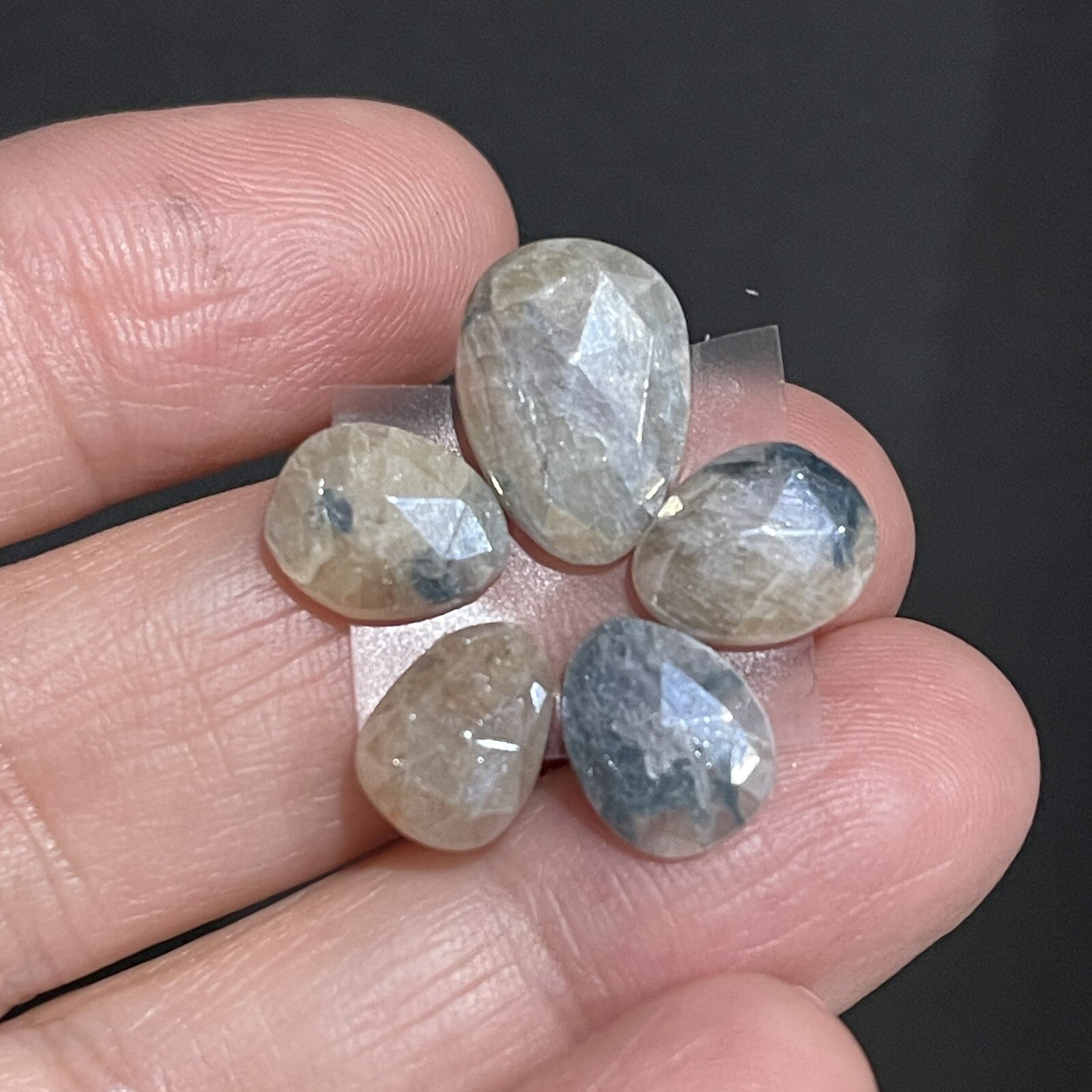 13.2ct 10.6-13.9mm 5pc Lot Silverite Rose Cut Drops Flat Back Cabochons